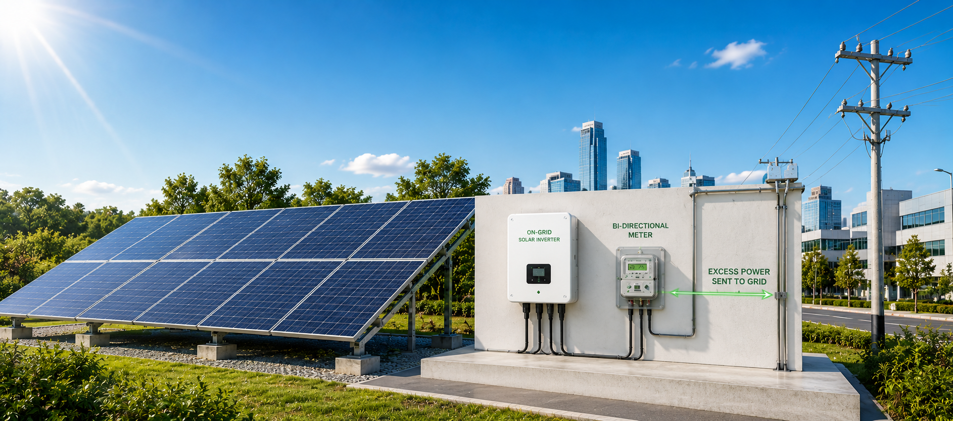 On-grid solar system connected to a home
